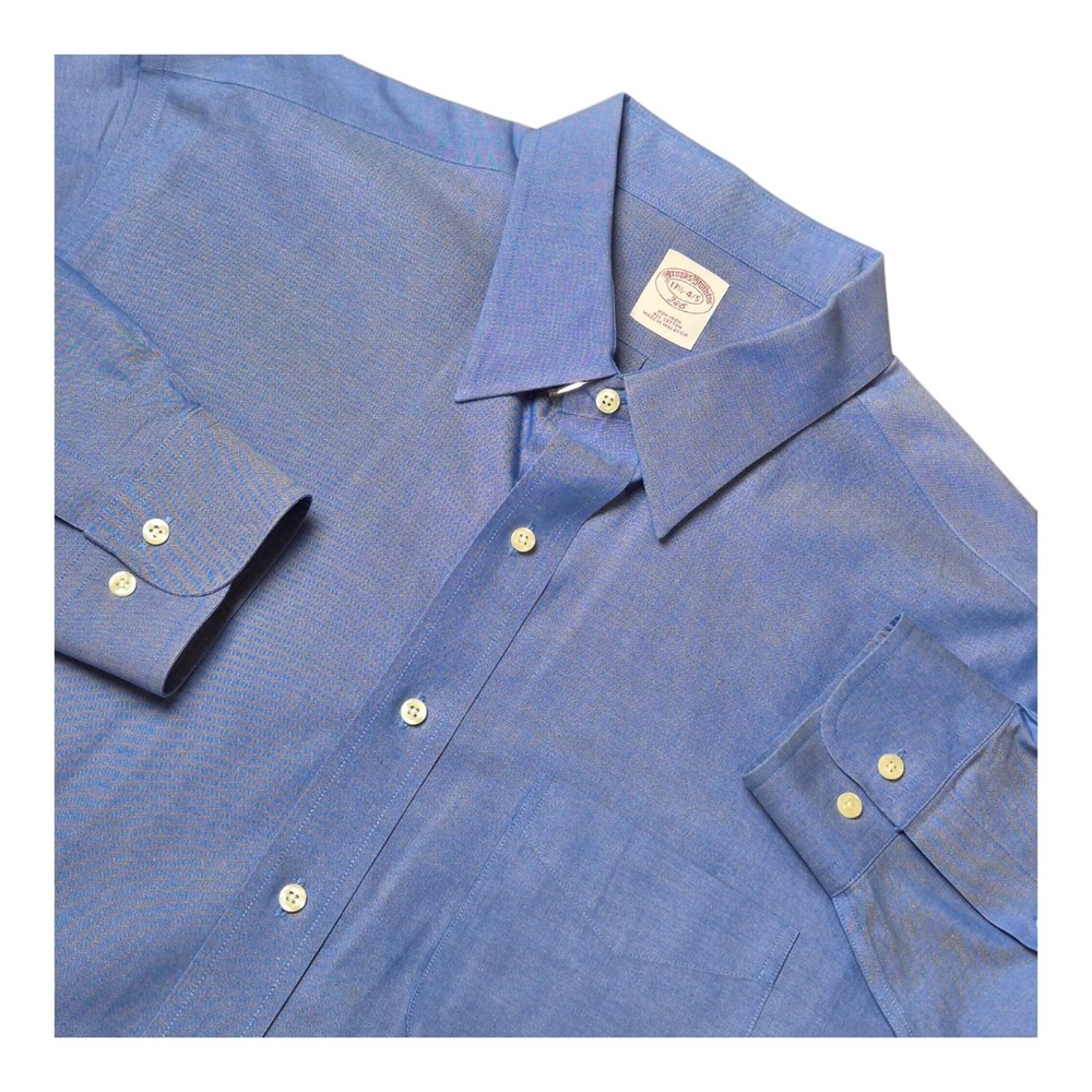 Brooks Brothers 346 Men's XL 17.5 Blue Cotton Non-Iron Dress Shirt Preppy